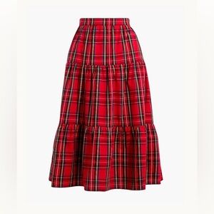 J. Crew Factory Red Plaid Tiered A-Line Skirt